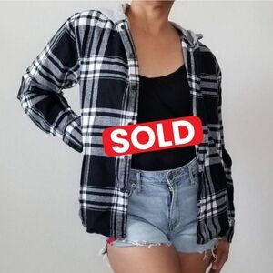 Quiksilver Plaid Hoodie Button Front Long Sleeve Large